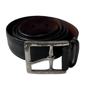 Coach Men’s Black Brown Stitch 3752 Calfskin Leather Brass Buckle Belt 36